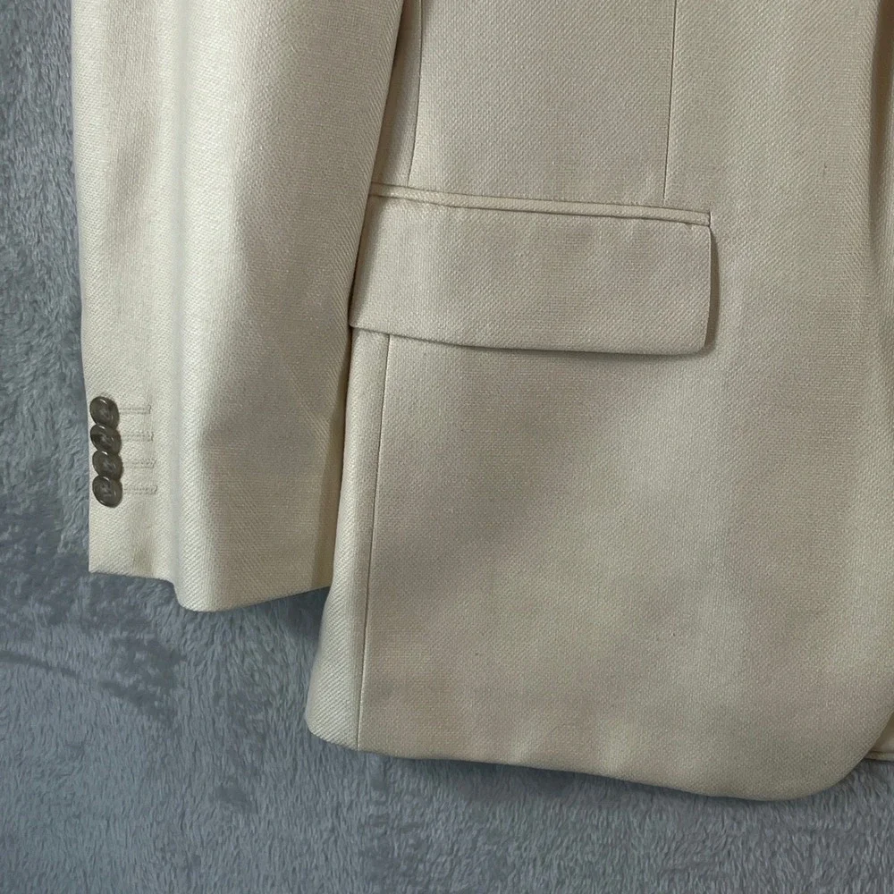 Vintage Lord & Taylor Grant Thomas Mens Ivory Silk Wool Blazer Sport Coat 38S